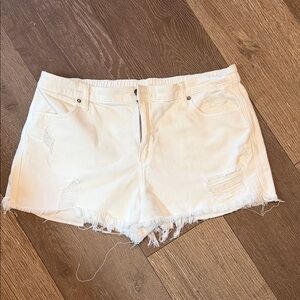 aerie White Distressed Denim Cutoff Shorts